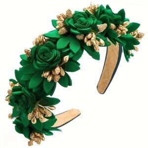 Green Rose & Gold Foliage Headband